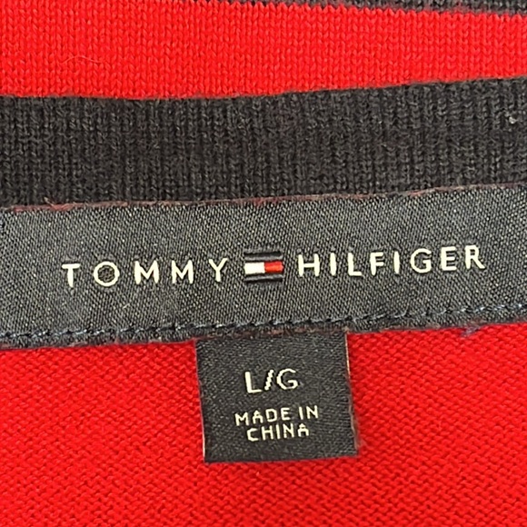 TOMMY HILFIGER Red Navy Blue Striped Sweater Light Weight Long Sleeves 
Size LG - Picture 8 of 9